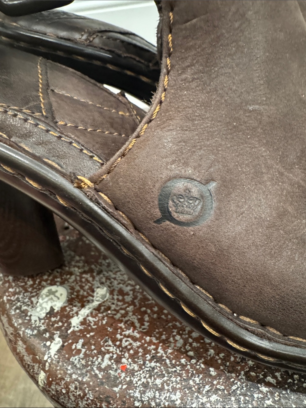 Born Brown Leather Chunky 3” Heel Buckle Sling-back Mules - Picture 15 of 16